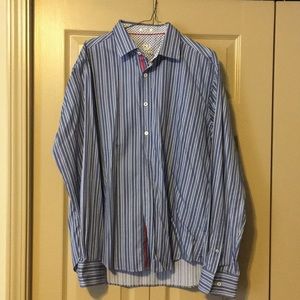 Bugatchi Blue Striped Dress Shirt Size Large